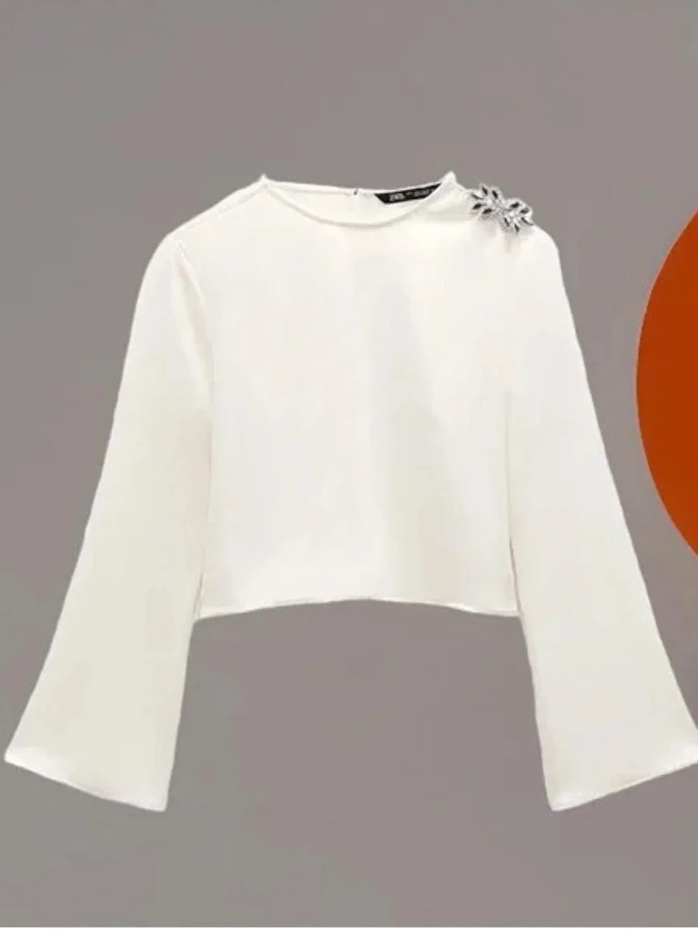 Zara Rhinestone on Shoulder Blouse Oyster White - Picture 14 of 16